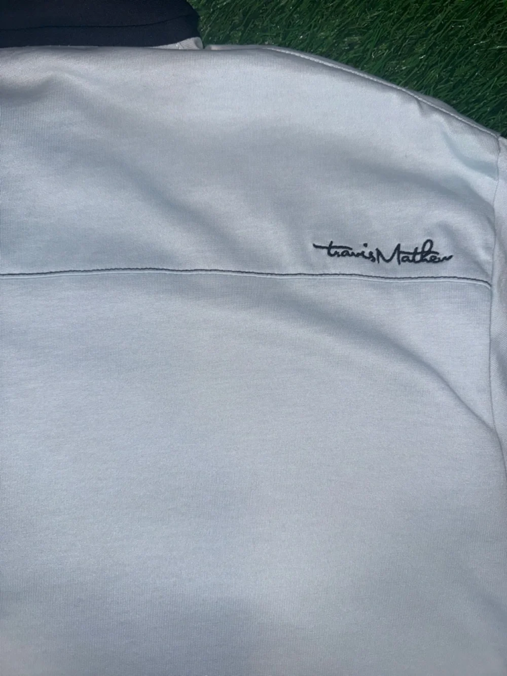 Travis Mathew Men's White Polo Shirt with Black Collar Size XL